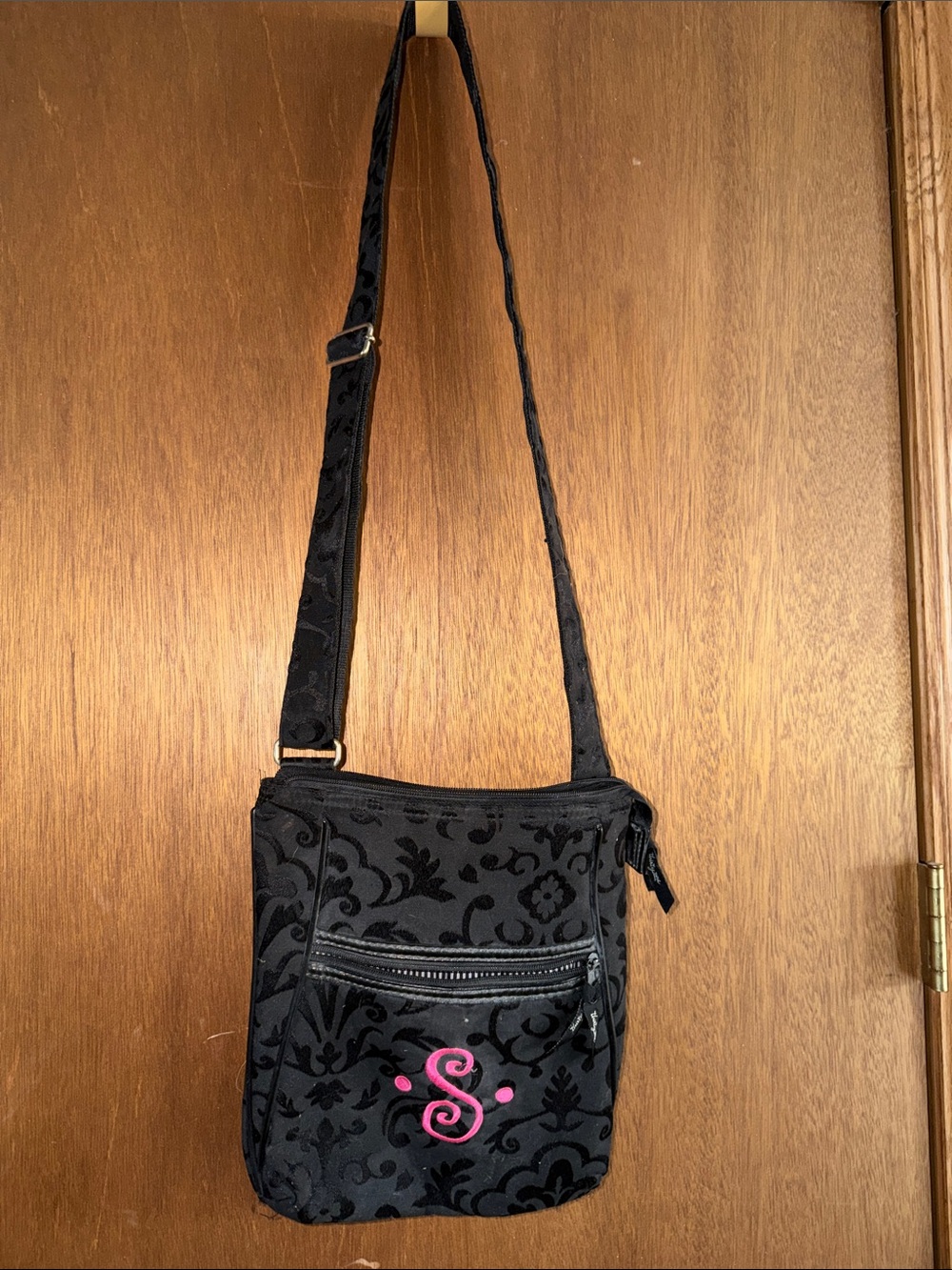 thirty-one Black Crossbody Bag with Pink Monogram